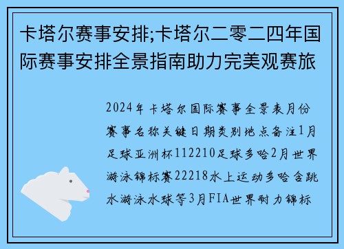 卡塔尔赛事安排;卡塔尔二零二四年国际赛事安排全景指南助力完美观赛旅程规划